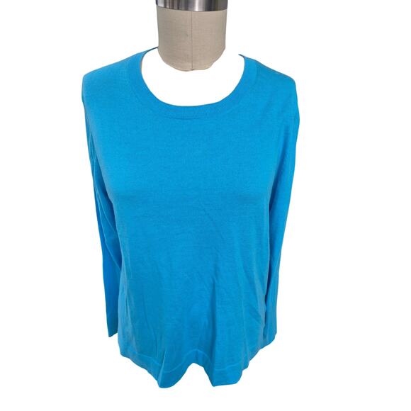J Crew Teddie Sweater Long Sleeve Turquoise Blue 100% Cotton Sz XL - Picture 1 of 5